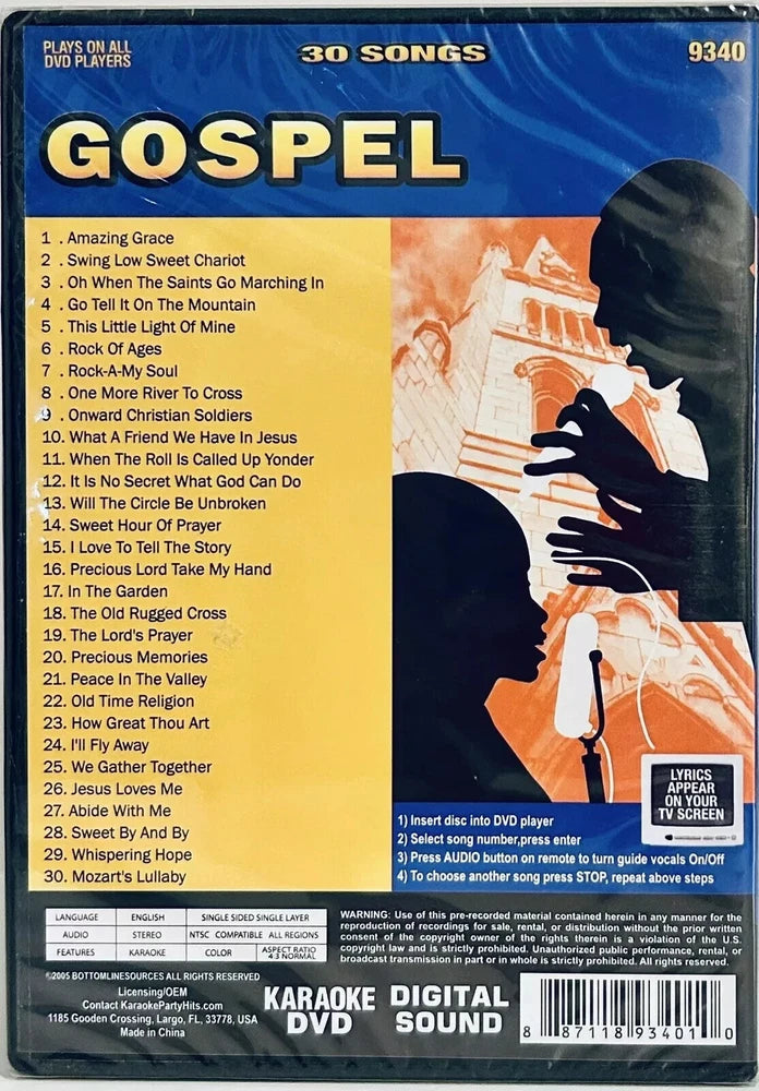 Karaoke - Gospel (DVD, 2005) 30 Songs - Sing A Longs 4 Music Brand NEW*GR1 image 1