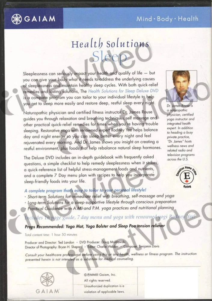 Health Solutions For Sleep (DVD 2003) Educational GAIAM w/ Insert *NC1 image 1