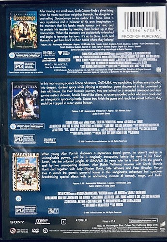 Jumanji (1995) Zathura (2005) Goosebumps (2015) 3-Movie Collection 2-Discs *MN1 image 1