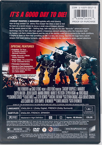 Starship Troopers 3: Marauder (DVD, 2008) Sci-fi/Action Casper Van Dien En/Fr image 1