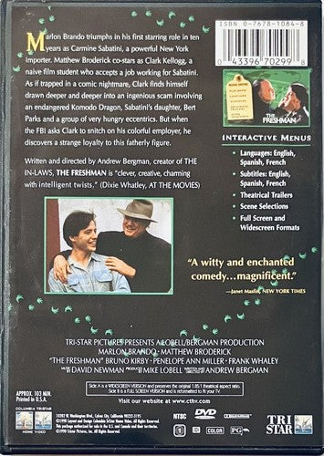 The Freshman (DVD, 1998) w/ Insert Tristar Pictures Marlon Brando Bilingual *GR3 image 1
