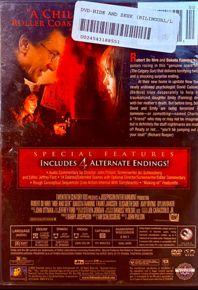 Hide and Seek (DVD 2005) Robert Dinero w/ Insert En/Fr/Sp Fox OOP *NW1 image 1