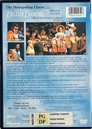 Donizetti - L'elisir d'amore (DVD 1981) Metropolitan Opera Pavarotti Pioneer*FV1 image 1