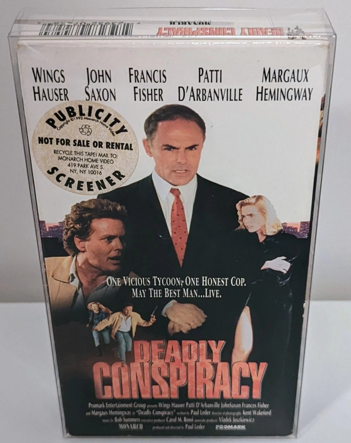 Deadly Conspiracy VHS SCREENER John Saxon ULTRA RARE + Plastic VHS PROTECTOR image 0