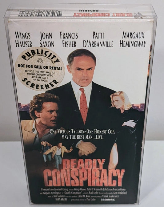 Deadly Conspiracy VHS SCREENER John Saxon ULTRA RARE + Plastic VHS PROTECTOR image 0