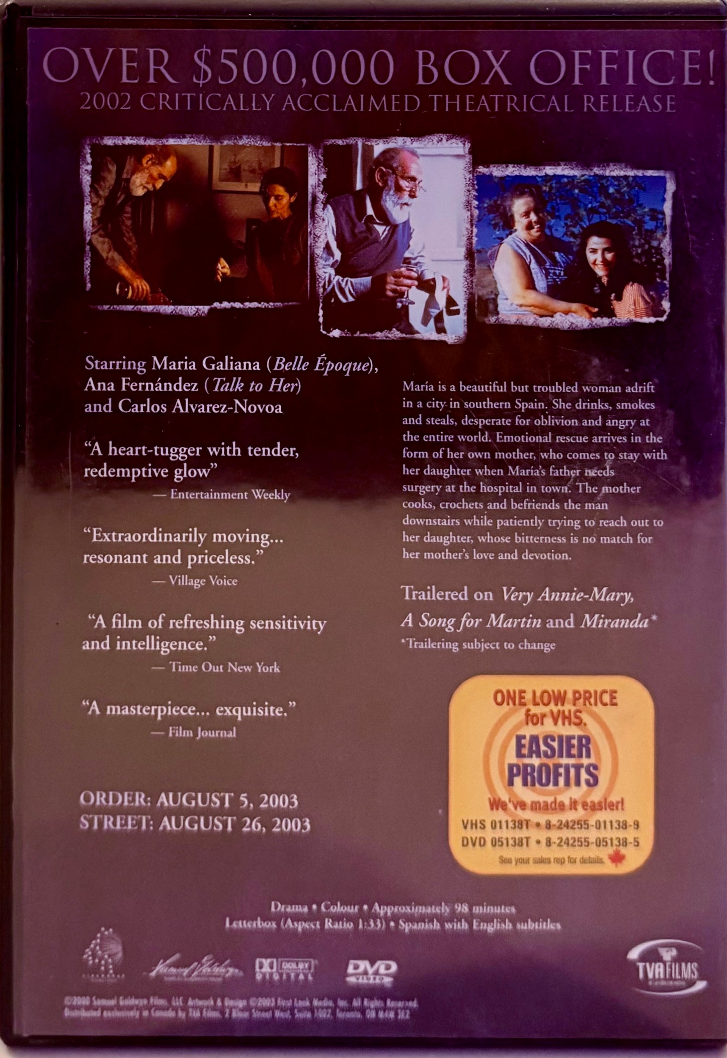 Solas (DVD, 1999) AKA. Alone Spanish Drama Screener/Promo Sp w/ En Subs