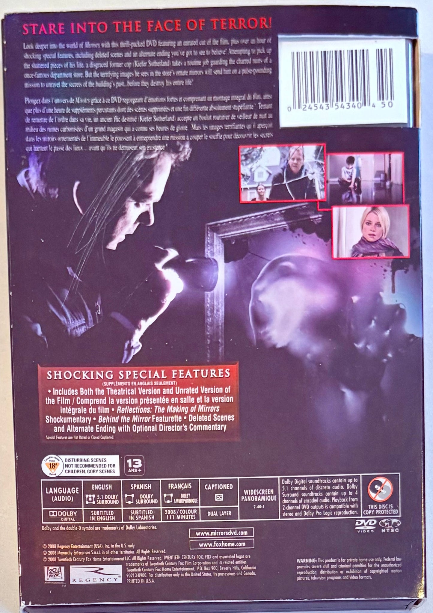 Mirrors (DVD 2008) Unrated Kiefer Sutherland OOP w/ Slipcover En/Fr/Sp Fox