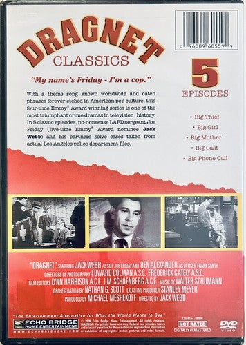 Dragnet Classics (DVD) VOL. 2 Echo Bridge 5 Episodes B&W Brand NEW *A11 image 1