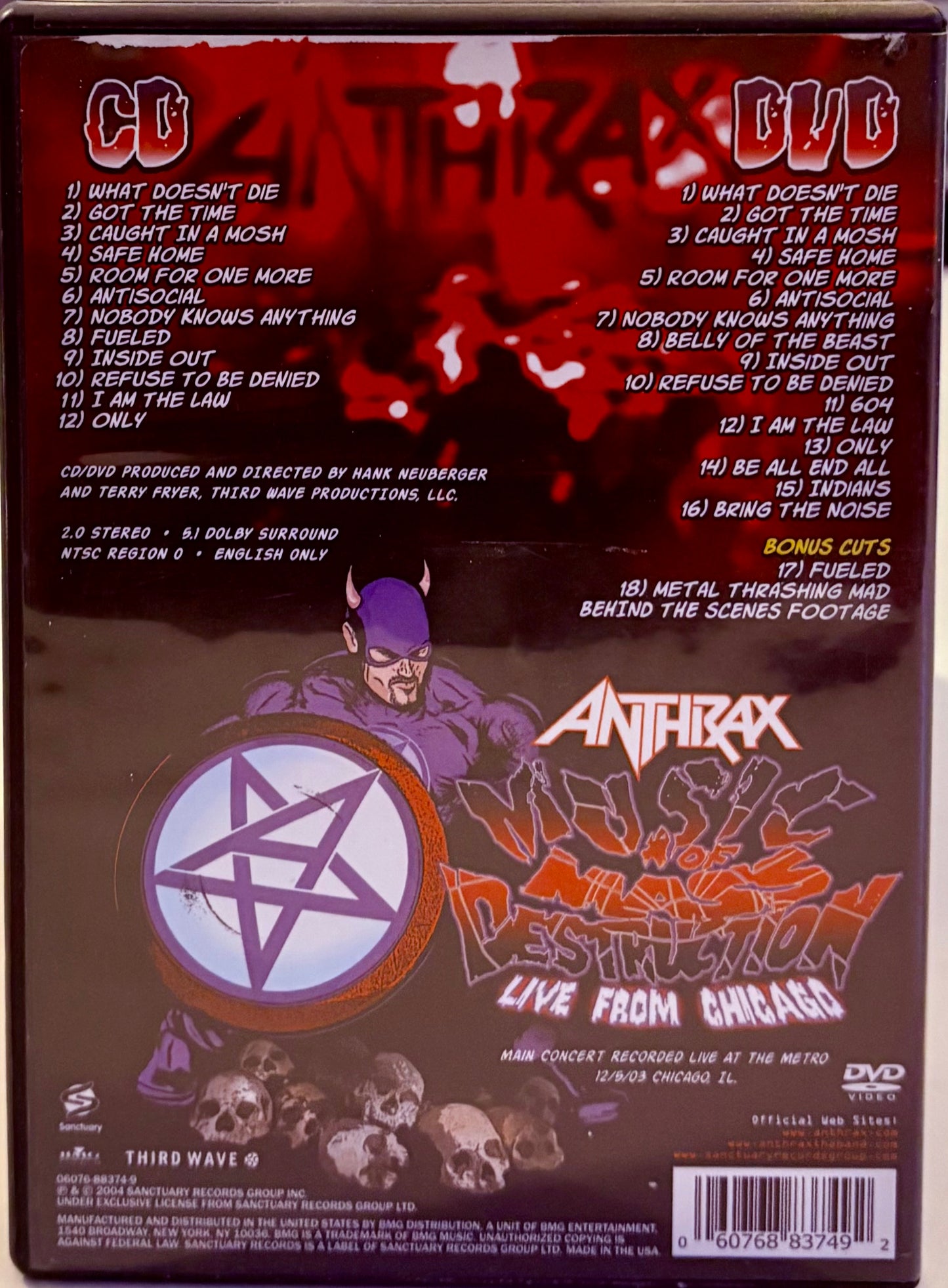 Anthrax - Music of Mass Destruction (DVD/CD, 2004) w/ Insert Music Metal 2-Disc Set