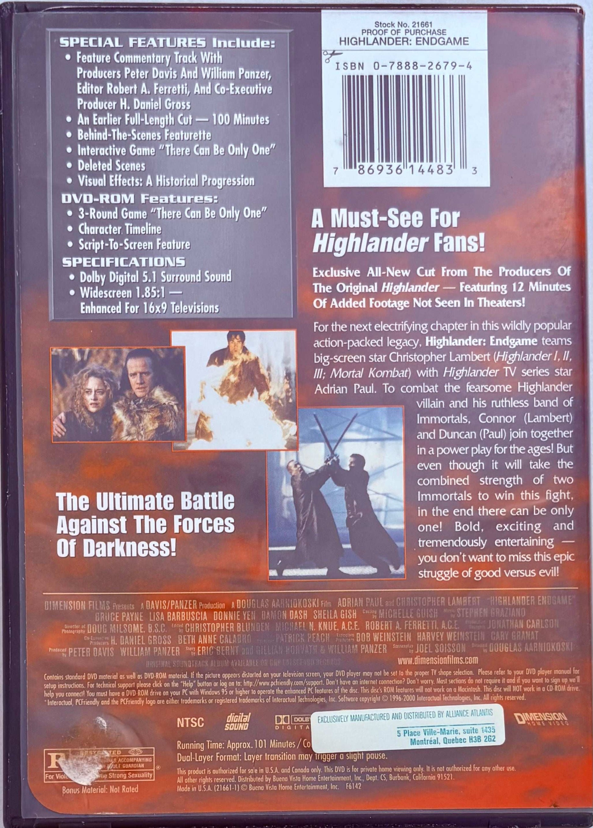 Highlander End Game (DVD, 2000) Sci-Fi, Action, Fantasy Christopher Lambert