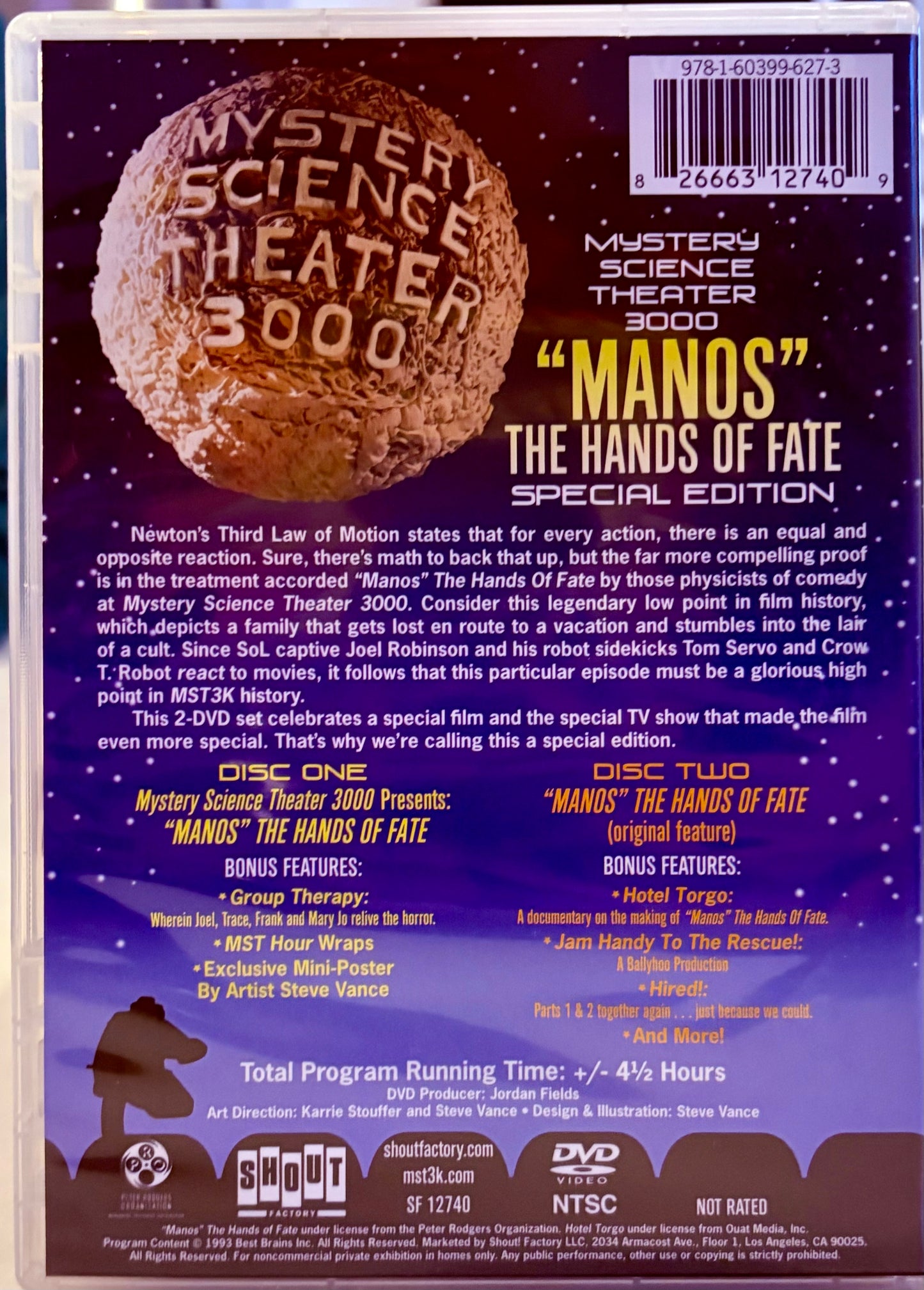 Manos - The Hands Of Fate (Mystery Science Theater) 3000 DVD, 1993 Sci-Fi Comedy 2 Disc Set