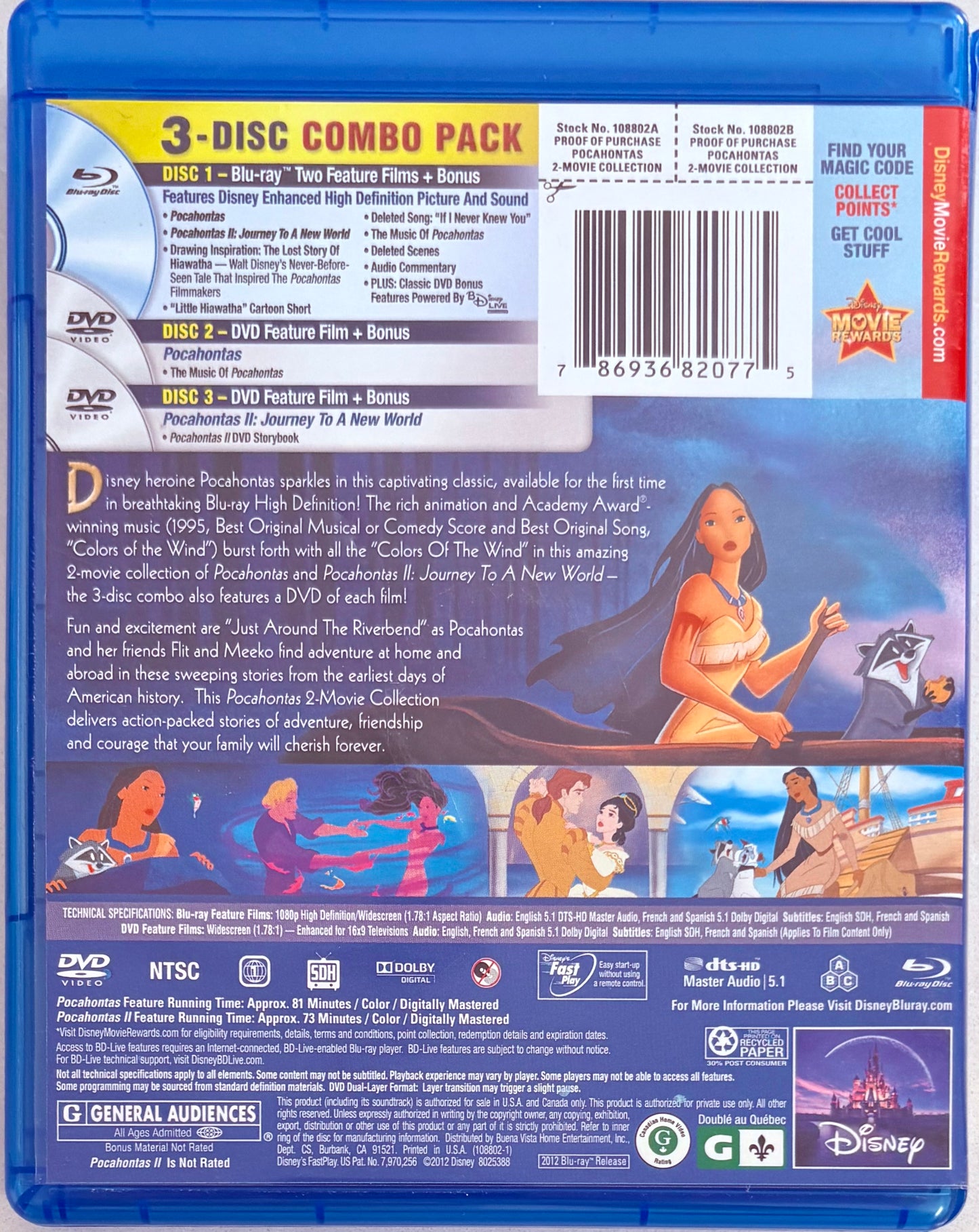 Pocahontas & Pocahontas 2 (Blu-ray,  Animation Disney En/Fr/Sp 2-Discs (Region ABC)