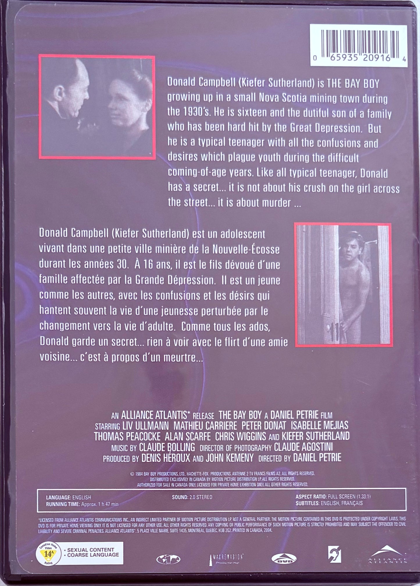 The Bay Boy (DVD, 2004) Alliance Kiefer Sutherland Rare OOP Full Screen