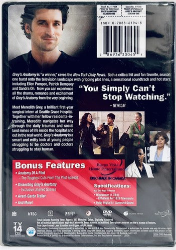Greys Anatomy Season 1 (DVD, 2006) 2-Disc Set TV Drama Touchstone Brand NEW*GR1 image 1