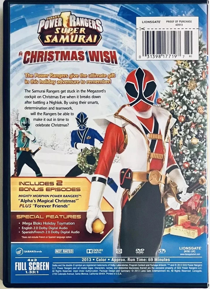Power Rangers Super Samurai - A Christmas Wish (DVD 2013) Lionsgate Full Screen image 1