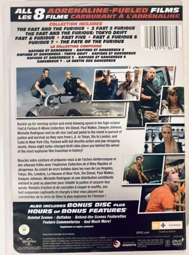 Fast & Furious 8-Movie Collection (DVD, 2017, 9-Disc Set) Bilingual *N23 image 1